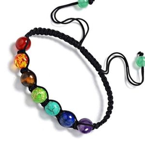 Rainbow Pride Chakra black braided beaded bracelet NWT